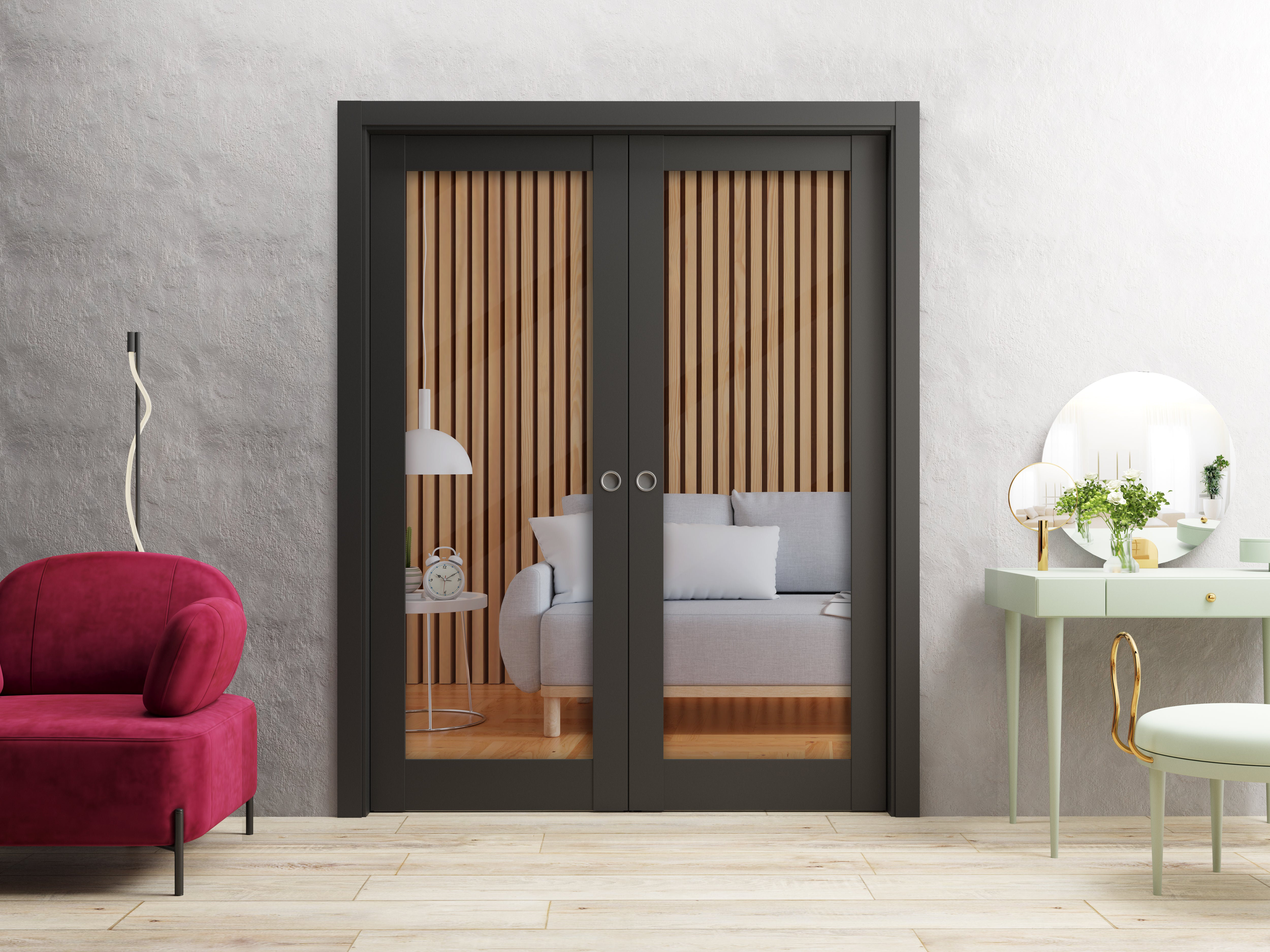SARTODOORS Sliding French Double Pocket Doors Lucia 2166 Matte Black